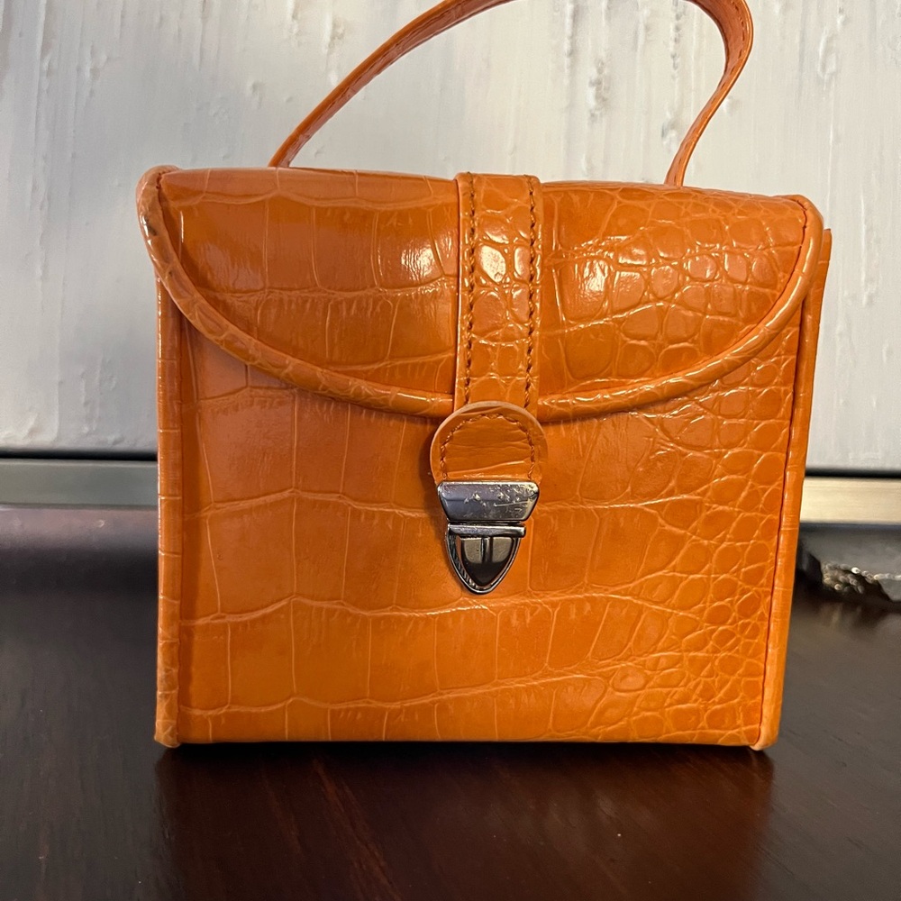 Orange Crocodile-Embossed Travel Jewelry box